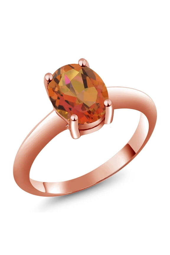 18K Rose Gold Plated Silver Twilight Orange Mystic Quartz Solitaire Engagement Ring for Women (1.80 Cttw, Oval 9X7MM, Gemstone Birthstone, Available in Size 5, 6, 7, 8, 9)