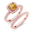 thumbnail image 1 of Gem Stone King 18K Rose Gold Plated Silver Wedding Engagement Ring Band Bridal Cushion Citrine Moissanite (1.45 Cttw), 1 of 6