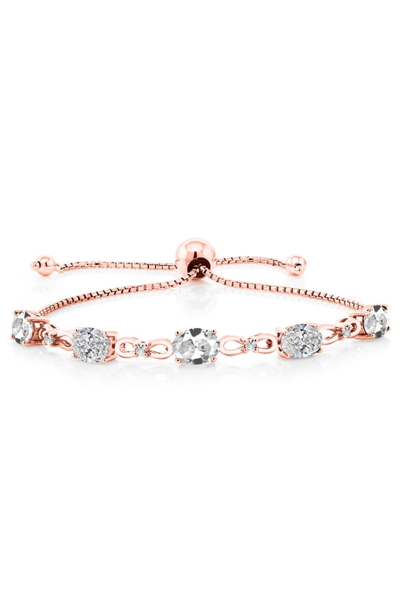 18K Rose Gold Plated Silver White Created Sapphire and Lab Grown Diamond Bracelet for Women | 4.44 Cttw | Gemstone September Birthstone | Oval 7X5MM | Fully Adjustable 9 inch