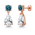 thumbnail image 1 of Gem Stone King 18K Rose Gold Plated Silver White Created Sapphire and London Blue Topaz Earrings for Women | 9.18 Cttw | Gemstone September Birthstone | Pear Shape 12X8MM, 1 of 4