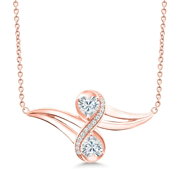 Gem Stone King 18K Rose Gold Plated Silver White Created Sapphire Necklace Set with Moissanite (0.97 Cttw)