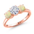 thumbnail image 1 of Gem Stone King 18K Rose Gold Plated Silver White Moissanite and White Ethiopian Opal Engagement Ring for Women | 1.40 Cttw | Round 6MM | Gemstone Birthstone | Size 7, 1 of 7