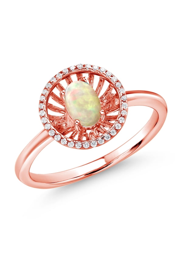 18K Rose Gold Plated Silver White Ethiopian Opal Ring for Women (0.80 Cttw, Oval Cabochon 6X4MM, Gemstone Birthstone, Size 7)