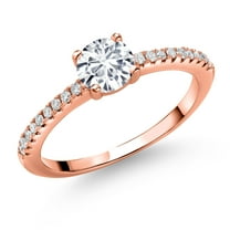 Gem Stone King 18K Rose Gold Plated Silver White Lab Grown Diamond Engagement Wedding Anniversary Ring for Women (0.59 Cttw, Round 5MM, Size 6)