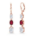 thumbnail image 1 of Gem Stone King 18K Rose Gold Plated Silver White Moissanite 3 Stone Dangle Earrings for Women (5.60 Cttw, Gemstone Birthstone, Oval 8X6MM, 7X5MM and 6X4MM), 1 of 6