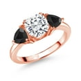 thumbnail image 1 of Gem Stone King 18K Rose Gold Plated Silver White Moissanite and Black Onyx 3 Stone Engagement Ring for Women (2.42 Cttw, Gemstone Birthstone, Available in Size 5, 6, 7, 8, 9), 1 of 3