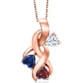 thumbnail image 1 of Gem Stone King 18K Rose Gold Plated Silver White Moissanite and Blue Created Sapphire and Red Garnet Pendant for Women (1.52 Cttw, Gemstone, Heart Shape 5MM, 18 inch Chain), 1 of 6
