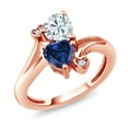 thumbnail image 1 of Gem Stone King 18K Rose Gold Plated Silver White Moissanite Blue Created Sapphire Ring for Women (1.63 Cttw, Heart Shape 6MM, Gemstone Birthstone, Size 5), 1 of 6