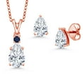 thumbnail image 1 of Gem Stone King 18K Rose Gold Plated Silver White Moissanite and Blue Sapphire Pendant and Earrings Jewelry Set for Women | 2.72 Cttw | Gemstone Birthstone | Pear Shape 9X6MM | With 18 inch Chain, 1 of 3