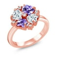 thumbnail image 1 of Gem Stone King 18K Rose Gold Plated Silver White Moissanite and Blue Tanzanite Ring for Women (1.92 Cttw, Heart Shape 5MM, Gemstone Birthstone, Size 6), 1 of 3