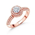 thumbnail image 1 of Gem Stone King 18K Rose Gold Plated Silver White Moissanite Engagement Ring for Women (1.06 Cttw, Round 5MM, Available in Size 5, 6, 7, 8, 9), 1 of 6