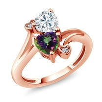 Gem Stone King 18K Rose Gold Plated Silver White Moissanite Green Mystic Topaz and White Diamond Ring for Women (1.78 Cttw, Heart Shape 6MM, Gemstone Birthstone, Size 5)