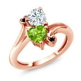 thumbnail image 1 of Gem Stone King 18K Rose Gold Plated Silver White Moissanite Green Peridot and Black Diamond Ring for Women (1.60 Cttw, Heart Shape 6MM, Gemstone Birthstone, Size 7), 1 of 6