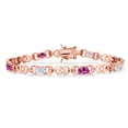 thumbnail image 1 of Gem Stone King 18K Rose Gold Plated Silver White Moissanite and Pink Created Sapphire and Lab Grown Diamond Bracelet for Women | 4.01 Cttw | Gemstone Birthstone | Oval 6X4MM | Length 7.25 inches, 1 of 7
