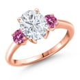 thumbnail image 1 of Gem Stone King 18K Rose Gold Plated Silver White Moissanite and Pink Moissanite Engagement Ring for Women | 2.56 Cttw | Oval 9X7MM | Gemstone Birthstone | Size 6, 1 of 7
