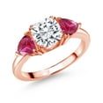thumbnail image 1 of Gem Stone King 18K Rose Gold Plated Silver White Moissanite and Red Created Ruby 3 Stone Engagement Ring for Women (2.56 Cttw, Gemstone Birthstone, Available in Size 5, 6, 7, 8, 9), 1 of 3