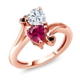 thumbnail image 1 of Gem Stone King 18K Rose Gold Plated Silver White Moissanite Red Created Ruby and Black Diamond Ring for Women (1.80 Cttw, Heart Shape 6MM, Gemstone Birthstone, Size 7), 1 of 6