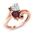 thumbnail image 1 of Gem Stone King 18K Rose Gold Plated Silver White Moissanite Red Rhodolite Garnet and Black Diamond Ring for Women (1.55 Cttw, Heart Shape 6MM, Gemstone Birthstone, Size 7), 1 of 6