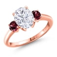 thumbnail image 1 of Gem Stone King 18K Rose Gold Plated Silver White Moissanite and Red Rhodolite Garnet Engagement Ring for Women | 2.84 Cttw | Oval 9X7MM | Gemstone Birthstone | Size 8, 1 of 7
