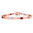 thumbnail image 1 of Gem Stone King 18K Rose Gold Plated Silver White Moissanite and Red Mystic Topaz and Lab Grown Diamond Bracelet for Women | 4.01 Cttw | Gemstone Birthstone | Oval 6X4MM | Length 7.25 inches, 1 of 7