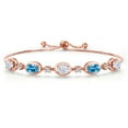 thumbnail image 1 of Gem Stone King 18K Rose Gold Plated Silver White Moissanite and Swiss Blue Topaz Bracelet for Women | 4.70 Cttw | Gemstone Birthstone | Oval 7X5MM | Fully Adjustable 9 inch, 1 of 6