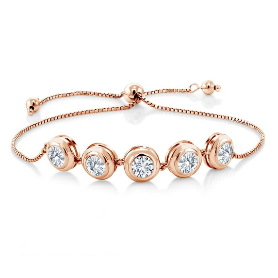 Gem Stone King 18K Rose Gold Plated Silver White Moissanite Tennis Bracelet for Women (4.00 Cttw, Round 6MM, Gemstone Birthstone, Fully Adjustable up to 9 inch)