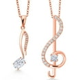 thumbnail image 1 of Gem Stone King 18K Rose Gold Plated Silver White Moissanite Treble Clef and Eighth Note 2 Pcs Music Pendant Necklace Jewelry Set for Women By Keren Hanan (0.95 Cttw, Gemstone, Oval 6X4MM, Round 3MM), 1 of 6