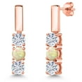 thumbnail image 1 of Gem Stone King 18K Rose Gold Plated Silver White Moissanite and White Ethiopian Opal Drop Dangle Earrings for Women | 1.30 Cttw | Gemstone Birthstone | Round 5MM, 1 of 6