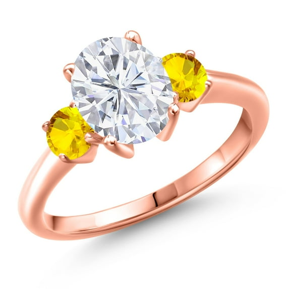 Gem Stone King 18K Rose Gold Plated Silver White Moissanite and Yellow Sapphire Engagement Ring for Women | 2.82 Cttw | Oval 9X7MM | Gemstone Birthstone | Size 7