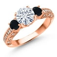 thumbnail image 1 of Gem Stone King 18K Rose Gold Plated Silver White Moissanite and Black Onyx Engagement Ring for Women (1.72 Cttw, Gemstone, Round 7MM and 4MM, Size 5), 1 of 3
