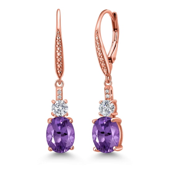 Gem Stone King 18K Rose Gold Plated Silver White Moissanite and White Lab Grown Diamond Dangle Earrings for Women (4.69 Cttw, Oval 9X7MM)