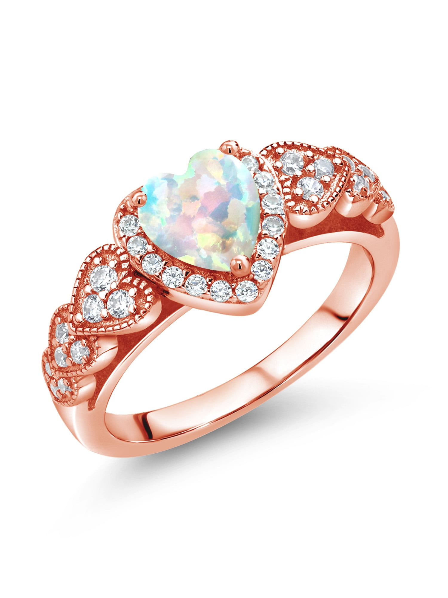 Gem Stone King 18K Rose Gold Plated Silver White Simulated Opal