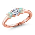 thumbnail image 1 of Gem Stone King 18K Rose Gold Plated Silver White Moissanite and Simulated White Opal Engagement Ring for Women | 1.00 Cttw | Round 5MM | Gemstone Birthstone | Size 5, 1 of 7