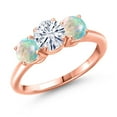 thumbnail image 1 of Gem Stone King 18K Rose Gold Plated Silver White Moissanite and Simulated White Opal Engagement Ring for Women | 1.80 Cttw | Round 6MM | Gemstone Birthstone | Size 7, 1 of 7