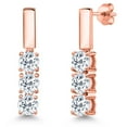 thumbnail image 1 of Gem Stone King 18K Rose Gold Plated Silver White Topaz Drop Dangle Earrings for Women | 1.80 Cttw | Gemstone November Birthstone | Round 5MM, 1 of 6