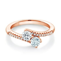 Gem Stone King 18K Rose Gold Plated Silver White Topaz and Sky Blue Aquamarine Bypass Ring for Women (0.82 Cttw, Gemstone November Birthstone, Round 4MM, Size 8)