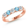 thumbnail image 1 of Gem Stone King 18K Rose Gold Plated Silver White Topaz and Swiss Blue Topaz Wedding-Bands Ring for Women | 1.05 Cttw | Round 3.5MM | Gemstone November Birthstone | Size 5, 1 of 6