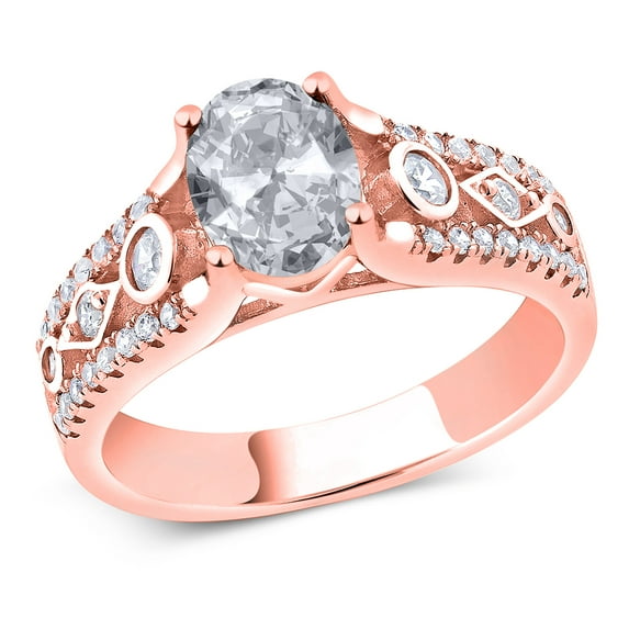 Gem Stone King 18K Rose Gold Plated Silver White Topaz and White Zirconia Engagement Ring for Women | 2.06 Cttw | Oval 8X6MM | Gemstone November Birthstone | Size 8