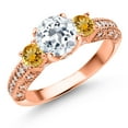 thumbnail image 1 of Gem Stone King 18K Rose Gold Plated Silver White Topaz Yellow Citrine and White Moissanite Engagement Ring for Women (2.24 Cttw, Gemstone November Birthstone, Round 7MM and 4MM, Size 5), 1 of 3