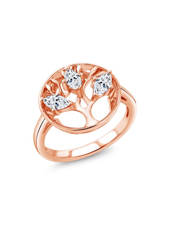 18K Rose Gold Plated Silver White Zirconia Family Tree of Life Ring for Women (0.72 Cttw, Gemstone, Size 5)