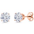 thumbnail image 1 of Gem Stone King 18K Rose Gold Plated Silver White Zirconia Stud Earrings for Women | 3.00 Cttw | Gemstone Birthstone | Round 6MM, 1 of 6