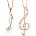 thumbnail image 1 of Gem Stone King 18K Rose Gold Plated Silver White Zirconia Treble Clef and Eighth Note 2 Pcs Music Pendant Necklace Jewelry Set for Women By Keren Hanan (0.89 Cttw, Gemstone, Oval 6X4MM, Round 3MM), 1 of 6