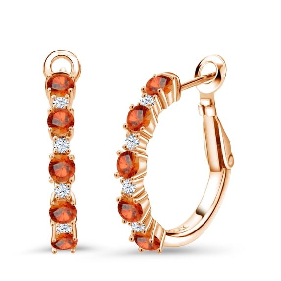Gem Stone King 18K Rose Gold Plated Silver Orange Sapphire Hoop Earrings for Women | 1.85 Cttw | 3MM and 1.7MM Round Cut | Gemstone Birthstone | 3/7 inch Diameter