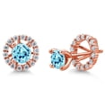 thumbnail image 1 of Gem Stone King 18K Rose Gold Plated Silver Women Stud Earrings with Removable Jackets Round Apatite and Moissanite (1.41 Cttw), 1 of 6