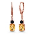 thumbnail image 1 of Gem Stone King 18K Rose Gold Plated Silver Yellow Citrine and Black Onyx Dangle Earrings for Women with Lab Grown Diamond (3.77 Cttw, Oval Checkerboard 9X7MM), 1 of 3