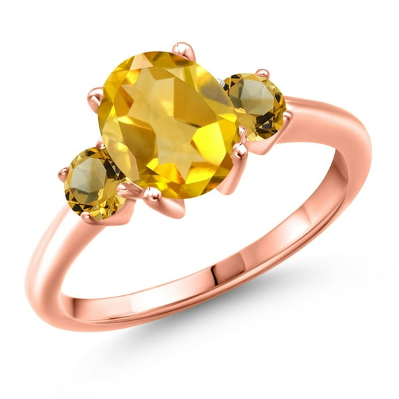 Gem Stone King 18K Rose Gold Plated Silver Yellow Citrine Engagement Ring for Women | 2.01 Cttw | Oval 9X7MM | Gemstone November Birthstone | Size 9