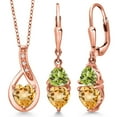 thumbnail image 1 of Gem Stone King 18K Rose Gold Plated Silver Yellow Citrine and Green Peridot Pendant Earrings Set for Women (3.26 Cttw, Gemstone November Birthstone, with 18 inch Chain), 1 of 4