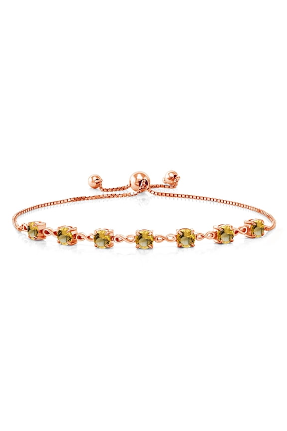 18K Rose Gold Plated Silver Yellow Citrine Infinity Tennis Bracelet for Women (2.24 Cttw, Gemstone November Birthstone, Round 4.5MM, Fully Adjustable up to 9 inch)