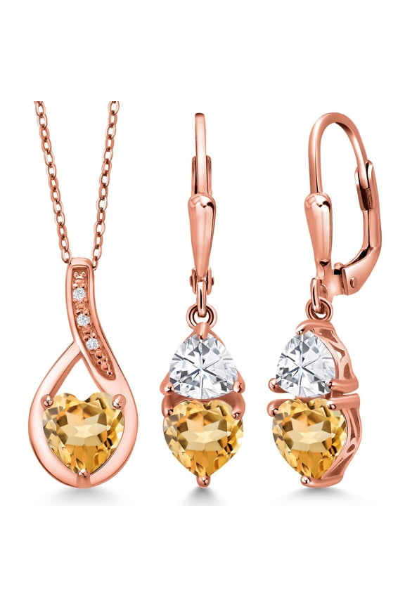 18K Rose Gold Plated Silver Yellow Citrine Pendant Earrings Set for Women (3.84 Cttw, Gemstone November Birthstone, with 18 inch Chain)