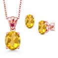 thumbnail image 1 of Gem Stone King 18K Rose Gold Plated Silver Yellow Citrine and Red Ruby Pendant and Earrings Jewelry Set for Women (5.84 Cttw, Gemstone Birthstone, Oval 11X9MM and 8X6MM with 18 inch Silver Chain), 1 of 3